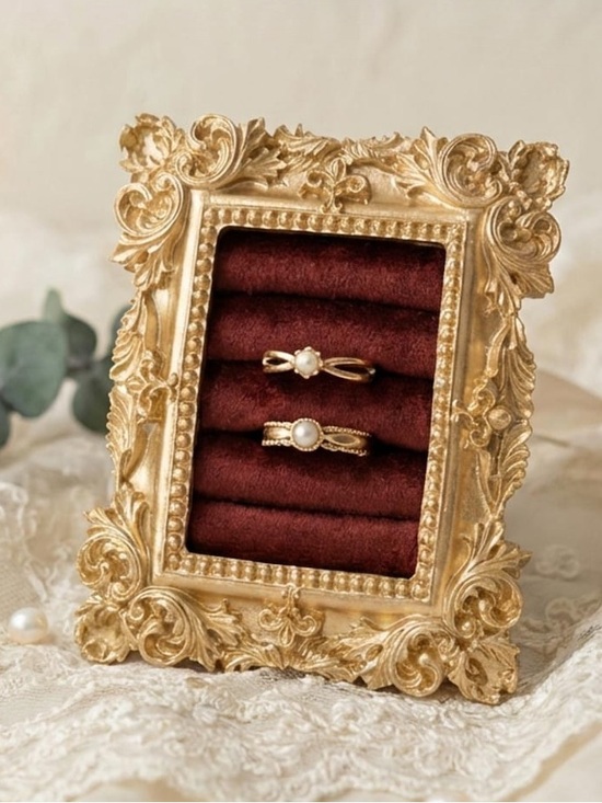 Other - Gold Ornate Velvet Ring Display - Burgundy